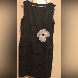 Connected Apparel Black Dress with White Floral Detail